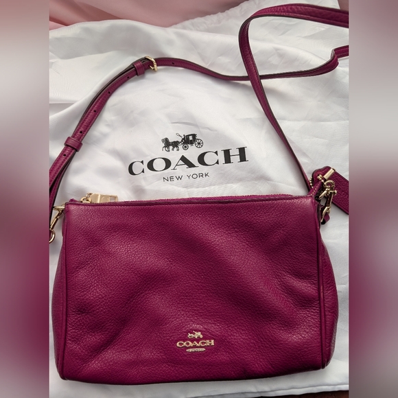 Coach Handbags - COACH Carrie Raspberry Pebbled Leather Crossbody Bag